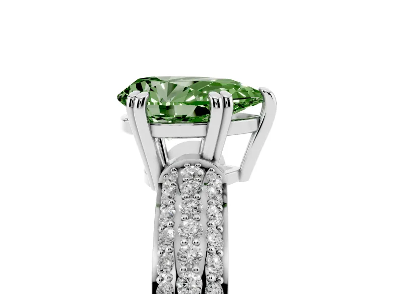 Pear-Shaped Three Row Pave Engagement Ring Setting for a Fancy Green Lab-Grown Diamond | Double Claws | Sterling Silver