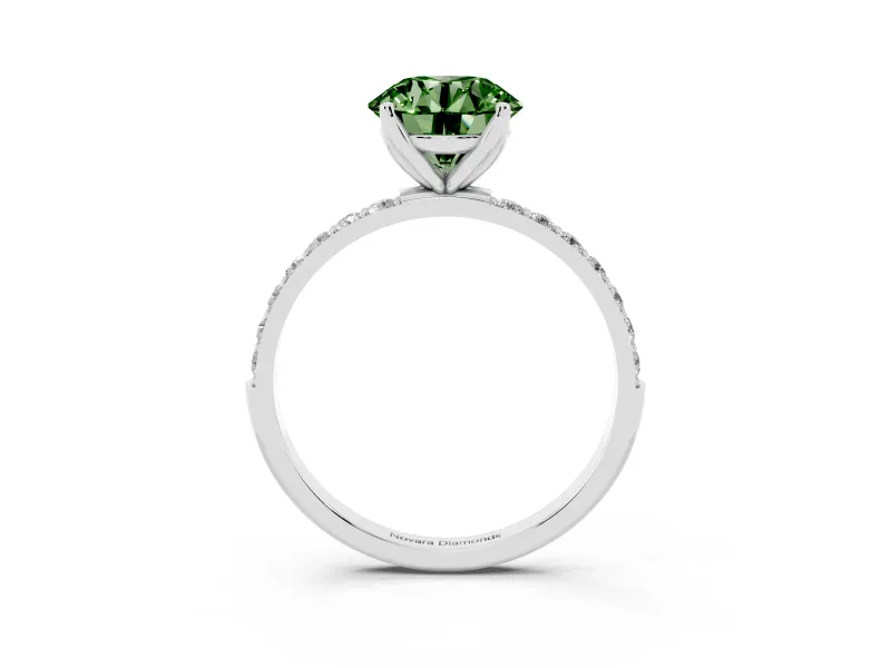 Round Pave Engagement Ring Setting for a Fancy Green Lab-Grown Diamond | Slim Band | Platinum