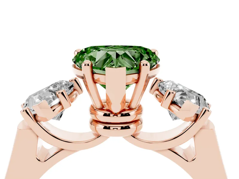 Heart-Shaped Three Stone Engagement Ring Setting for a Fancy Green Lab-Grown Diamond | Plain Squared Band | Rose Gold