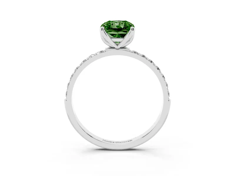 Radiant Cut Pave Engagement Ring Setting for a Fancy Green Lab-Grown Diamond | Slim Band | Platinum