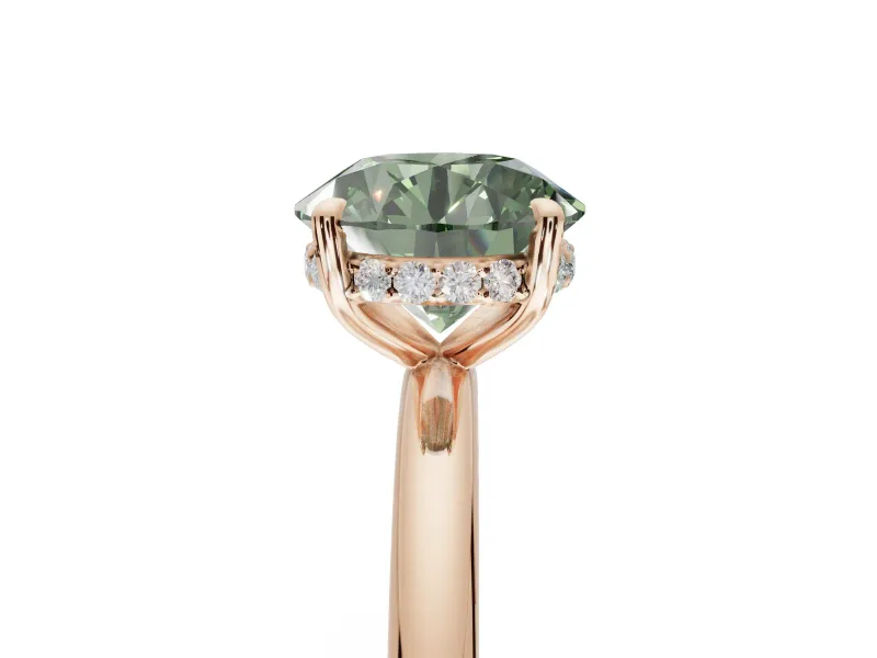 Round Hidden Halo Ring Setting for a Fancy Green Lab-Grown Diamond | Rose Gold