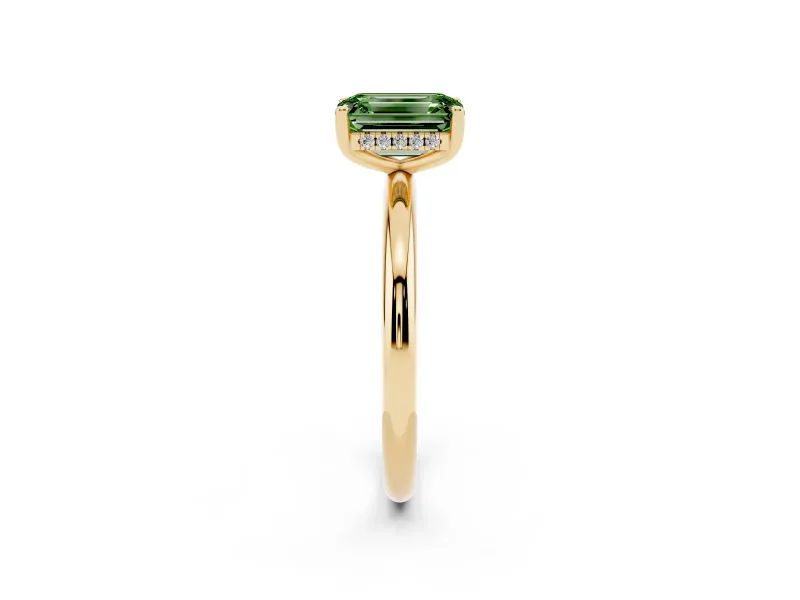 Emerald Cut Hidden Halo Engagement Ring Setting for a Fancy Green Lab-Grown Diamond | Plain Band | Yellow Gold