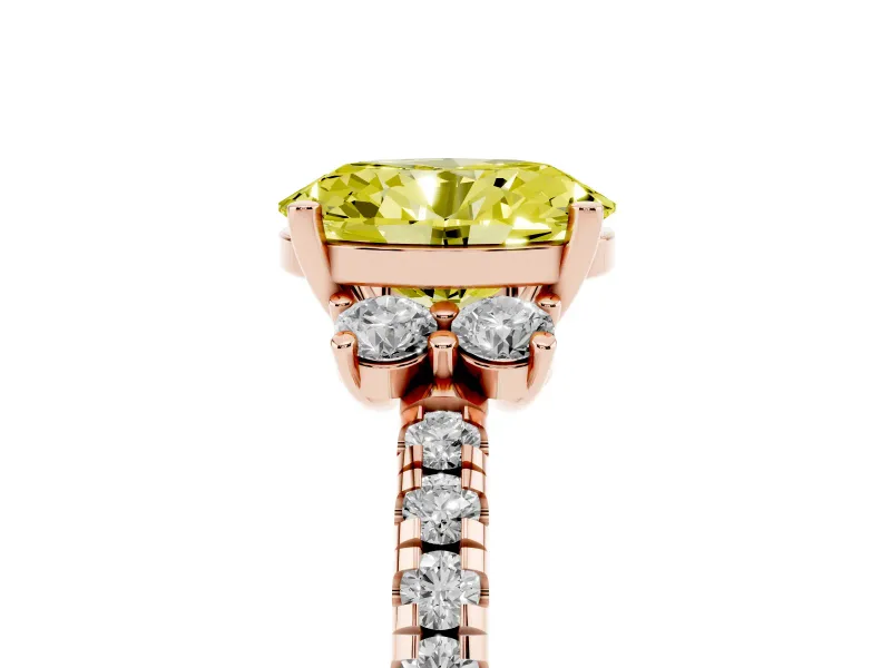 Oval Side Stone Engagement Ring Setting for a Fancy Yellow Lab-Grown Diamond | Pave Band | Rose Gold