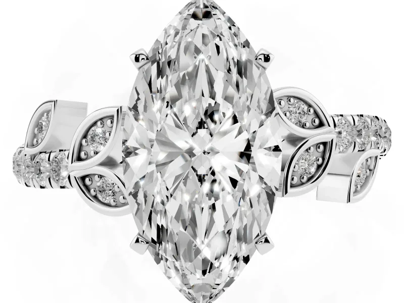 Marquise Leaf Pavé Engagement Ring Setting | Leaf Motif Shoulders | Sterling Silver