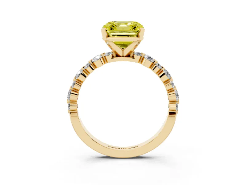 Asscher Cut Pavé Engagement Ring Setting for a Fancy Yellow Lab-Grown Diamond | Yellow Gold