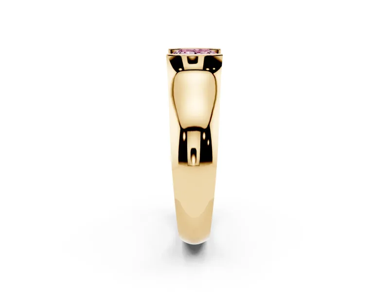 Princess Cut Half Bezel Solitaire Engagement Ring Setting for a Fancy Pink Lab-Grown Diamond | Wide Band | Yellow Gold