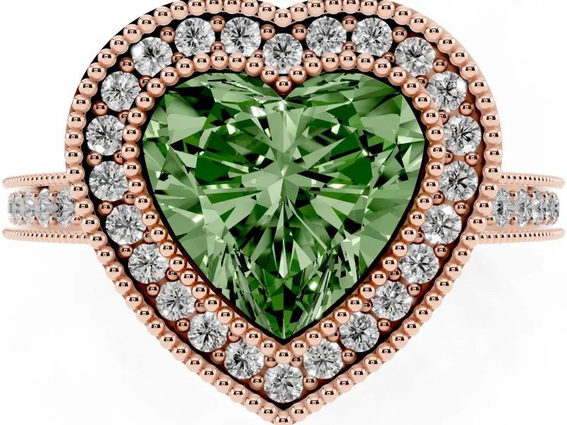 Heart-Shaped Milgrain Halo Engagement Ring Setting for a Fancy Green Lab-Grown Diamond | Rose Gold