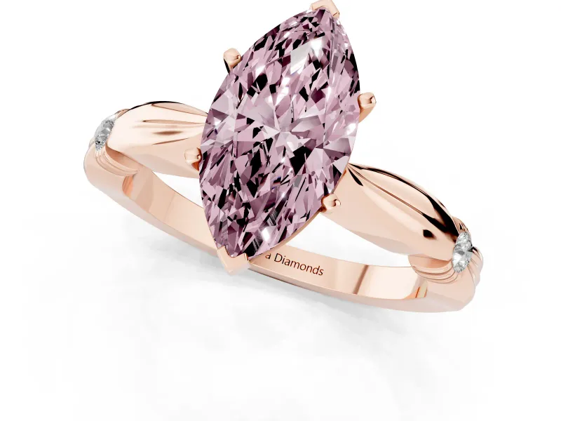 Fancy Pink Marquise Cut Diamond Solitaire Twisted Band Ring Set in Rose gold with Accent Stones and Prong Setting