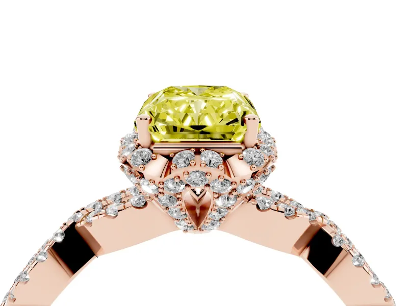 Radiant Cut Milgrain Halo Engagement Ring Setting for a Fancy Yellow Lab-Grown Diamond | Graduated Shoulders | Rose Gold