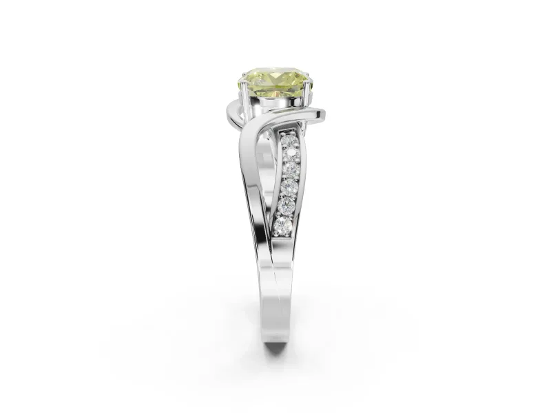 Cushion Cut Bypass Solitaire Engagement Ring Setting for a Fancy Yellow Lab-Grown Diamond | Pavé Strands | Platinum