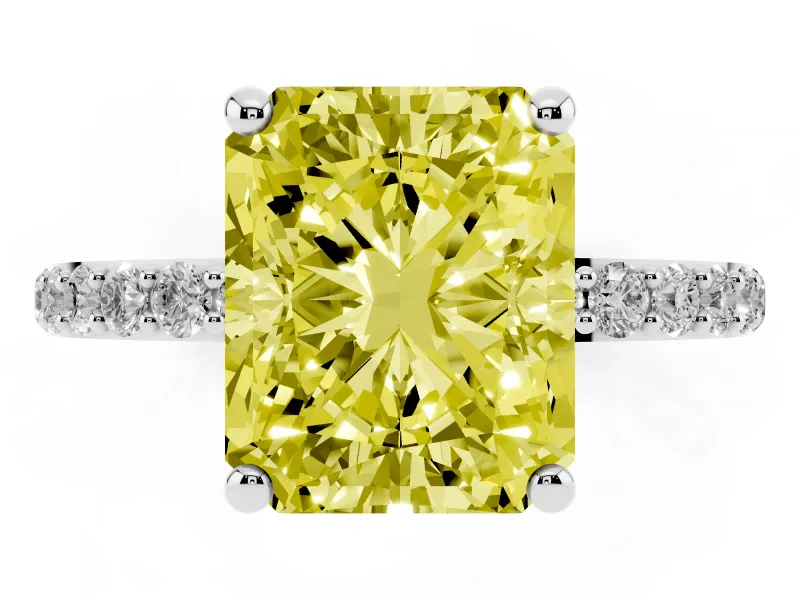 Radiant Cut Pave Solitaire Engagement Ring Setting for a Fancy Yellow Lab-Grown Diamond | Pave Shoulders | Platinum
