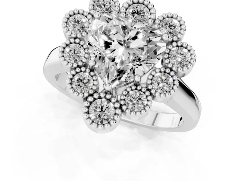 Heart-Shaped Vintage Milgrain Bezel Cluster Halo Engagement Ring Setting | Plain Band | Platinum