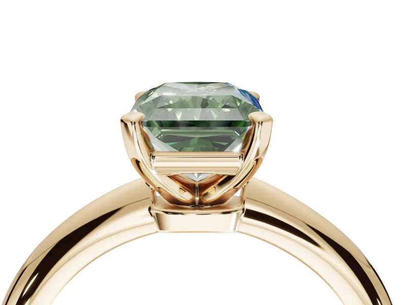 Radiant Cut Solitaire Engagement Ring Setting for a Fancy Green Lab-Grown Diamond | Tapered Plain Band | Yellow Gold