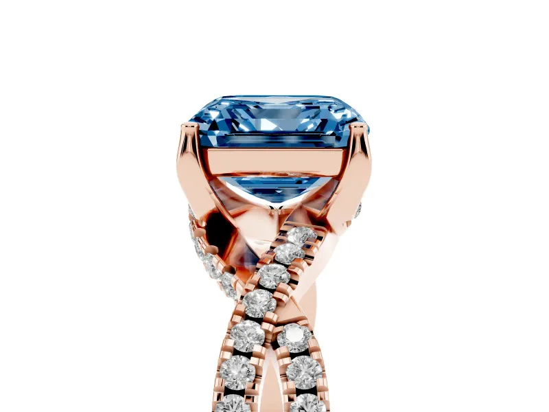 Asscher Cut Twisted Pave Engagement Ring Setting for a Fancy Blue Lab-Grown Diamond | Split Shank | Rose Gold