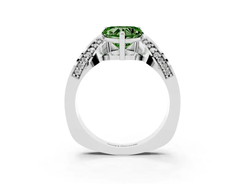 Heart-Shaped Bypass Solitaire Engagement Ring Setting for a Fancy Green Lab-Grown Diamond | Pavé Ribbon | Platinum