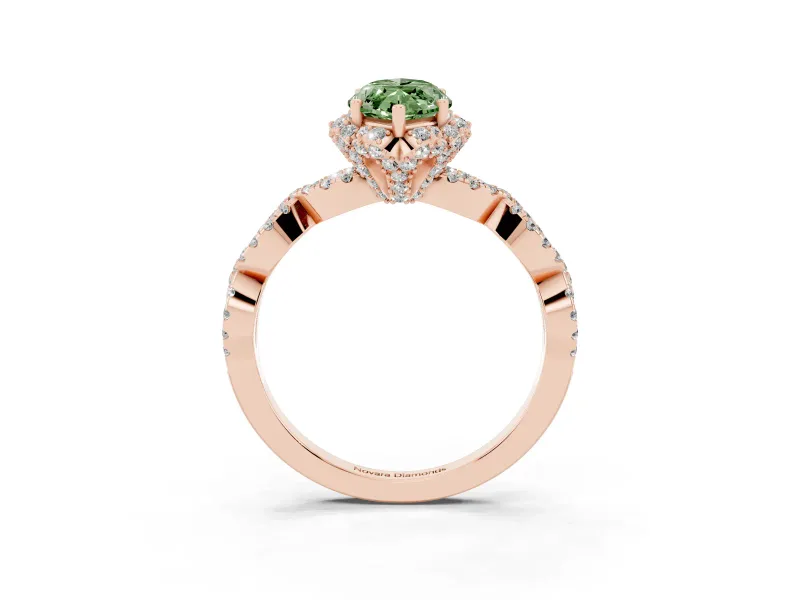 Marquise Milgrain Halo Engagement Ring Setting for a Fancy Green Lab-Grown Diamond | Graduated Shoulders | Rose Gold