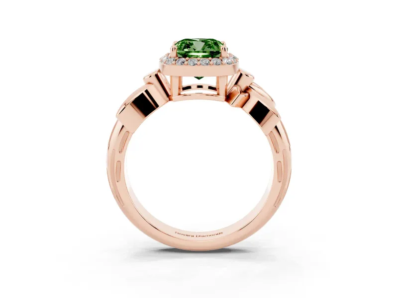 Cushion Cut Floral Halo Engagement Ring Setting for a Fancy Green Lab-Grown Diamond | Rose Gold