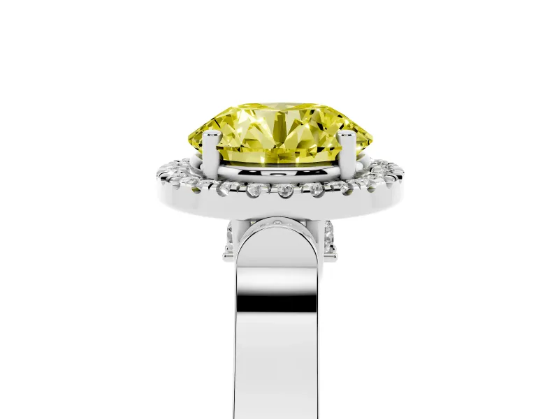 Round Halo Engagement Ring Setting for a Fancy Yellow Lab-Grown Diamond | Pavé Panel Shoulders | Sterling Silver