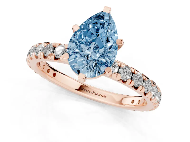 Pear-Shaped Pavé Engagement Ring Setting for a Fancy Blue Lab-Grown Diamond | Rose Gold