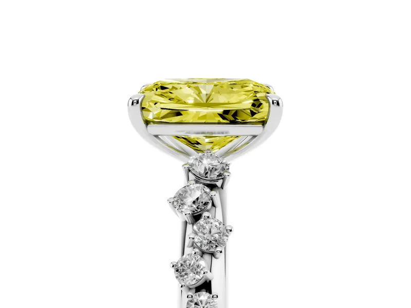 Fancy Yellow Radiant Cut Diamond Cluster Solitaire Ring Set in Silver with Prong Setting