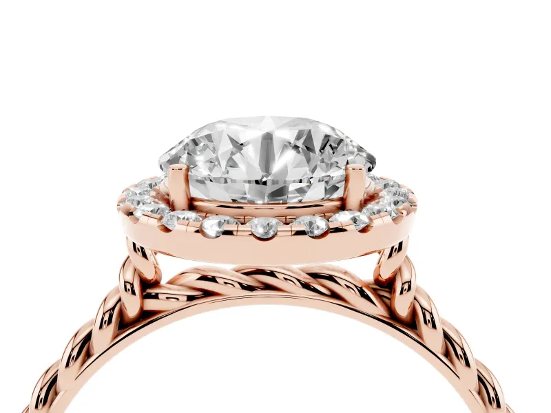Round Halo Engagement Ring Setting | Twisted Rope Band | Rose Gold