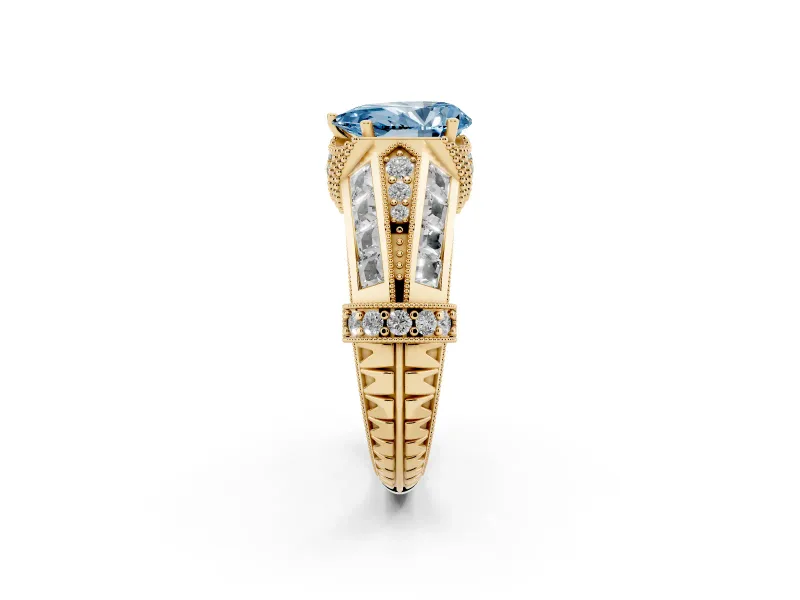 Pear-Shaped Vintage Milgrain Engagement Ring Setting for a Fancy Blue Lab-Grown Diamond | Hidden Halo | Yellow Gold