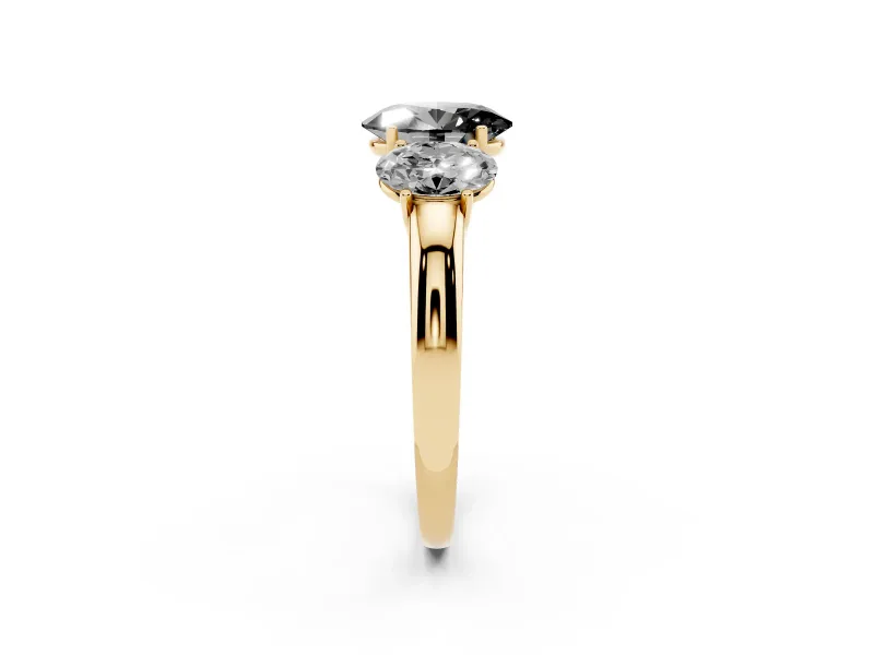 Oval Three Stone Engagement Ring Setting for a Black Center | Matching Side Stones | Yellow Gold