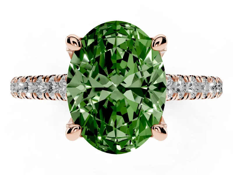 Oval Hidden Halo Pave Engagement Ring Setting for a Fancy Green Lab-Grown Diamond | Claw Prongs | Rose Gold