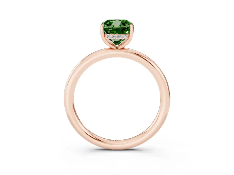 Cushion Cut Hidden Halo Ring Setting for a Fancy Green Lab-Grown Diamond | Rose Gold