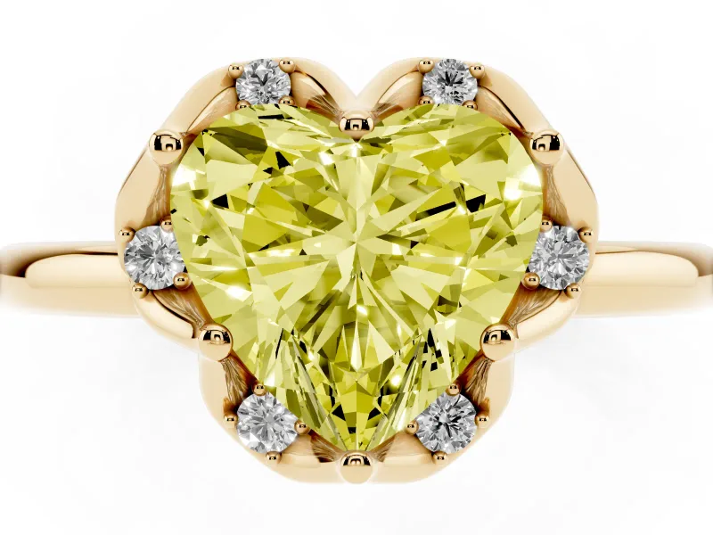 Heart-Shaped Petal Halo Engagement Ring Setting for a Fancy Yellow Lab-Grown Diamond | Yellow Gold