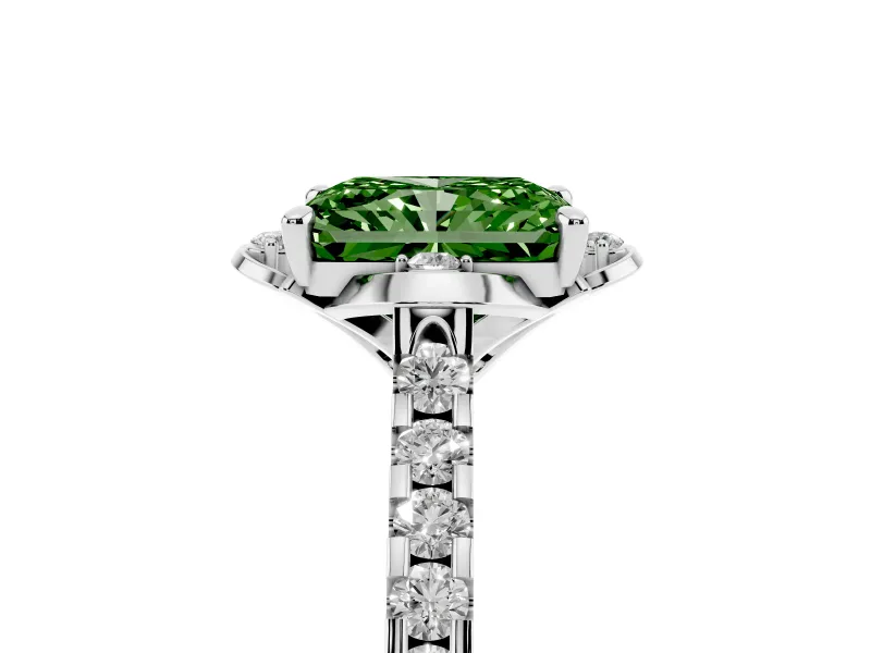 Radiant Cut Floral Petal Engagement Ring Setting for a Fancy Green Lab-Grown Diamond | Petal Accents | Platinum