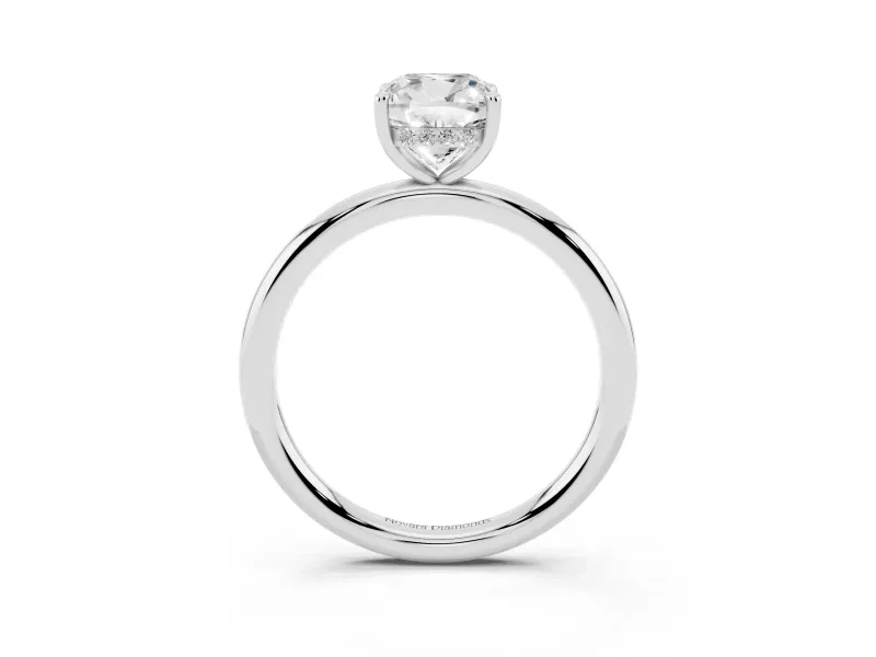 Cushion Cut Diamond Solitaire Ring Set in White gold with Thin Band and Prong Setting