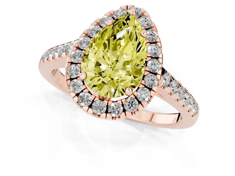 Pear-Shaped Raised Halo Engagement Ring Setting for a Fancy Yellow Lab-Grown Diamond | Rose Gold