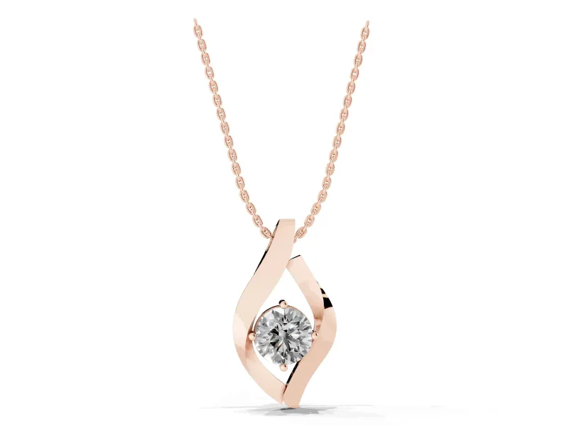 Round Lab-Grown Diamond Open Leaf Pendant Necklace | Prong Set | Rose Gold