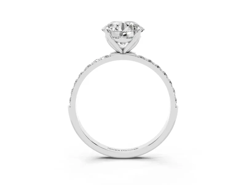 Round Pave Solitaire Engagement Ring Setting | Fine Line Pave Band | Sterling Silver