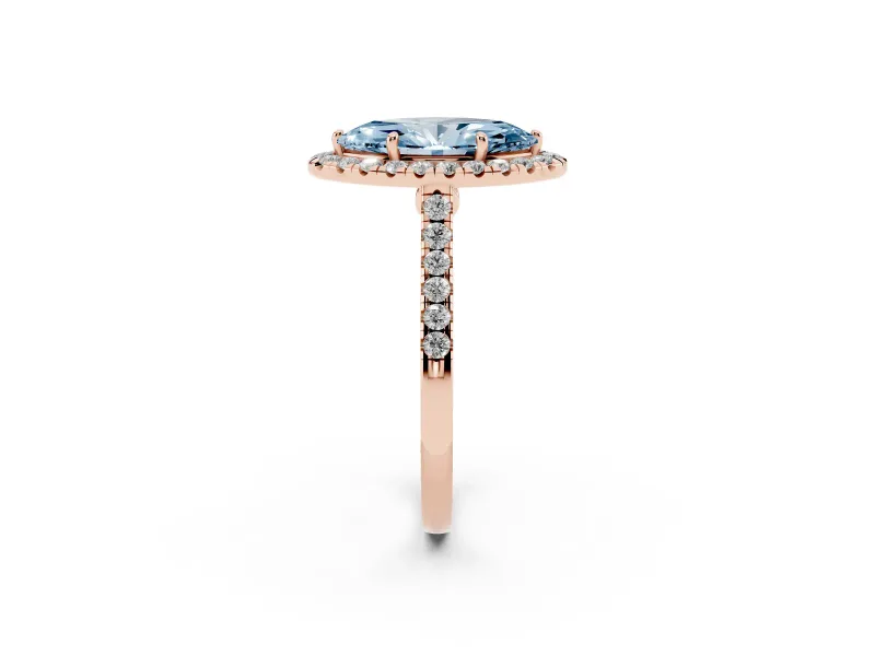 Marquise Halo Engagement Ring Setting for a Fancy Blue Lab-Grown Diamond | Pave Shoulders | Rose Gold