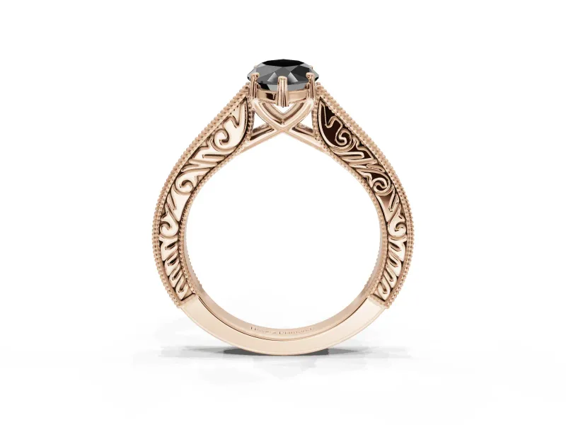 Marquise Vintage Pavé Engagement Ring Setting for a Black Center | Rose Gold