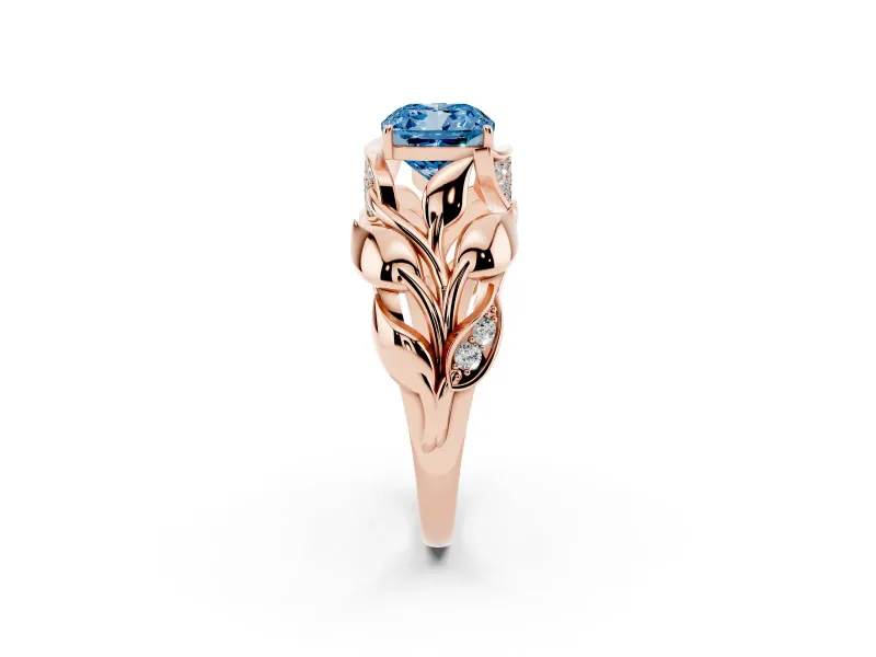 Cushion Cut Leaf Bypass Engagement Ring Setting for a Fancy Blue Lab-Grown Diamond | Rose Gold