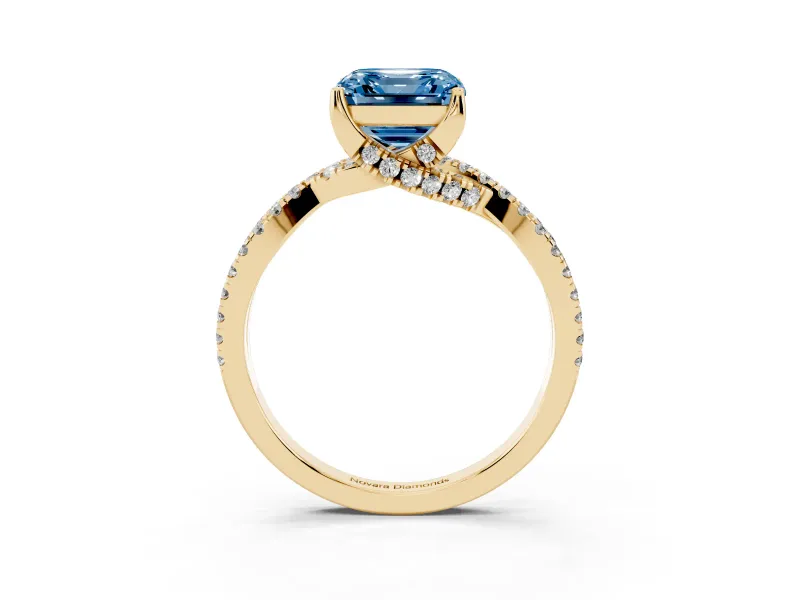 Asscher Cut Twisted Pave Engagement Ring Setting for a Fancy Blue Lab-Grown Diamond | Split Shank | Yellow Gold