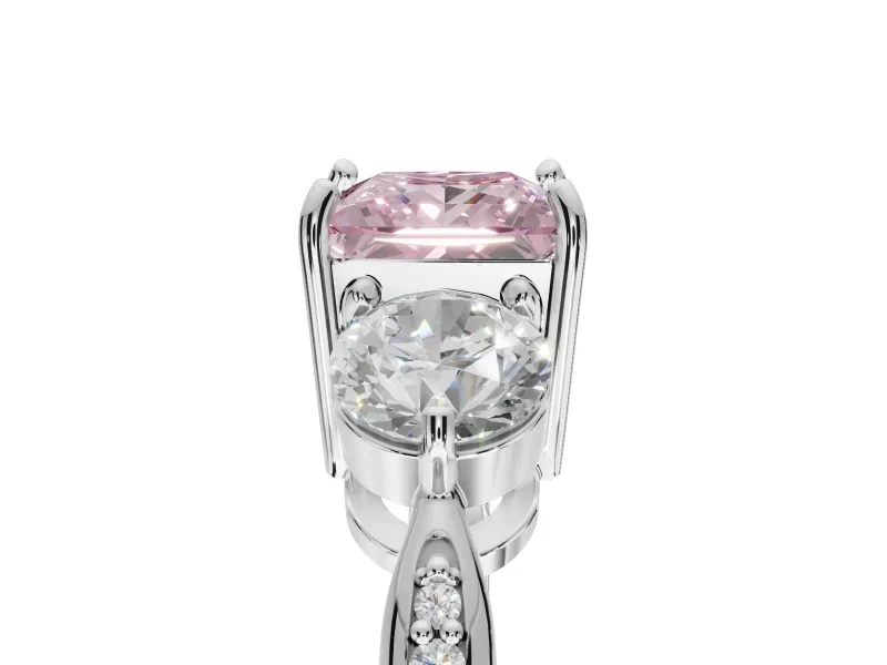 Princess Cut Three Stone Engagement Ring Setting for a Fancy Pink Lab-Grown Diamond | Tapered Pave Band | White Gold