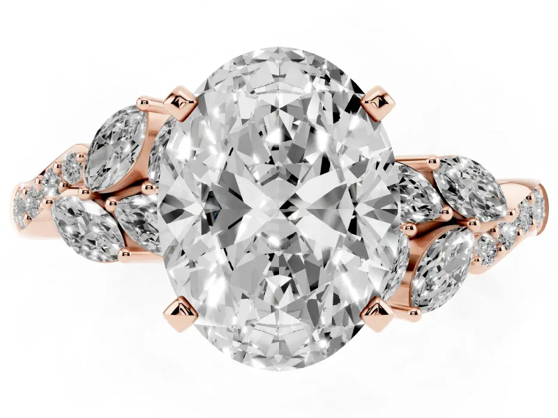 Oval Floral Engagement Ring Setting | Marquise Side Stones | Rose Gold