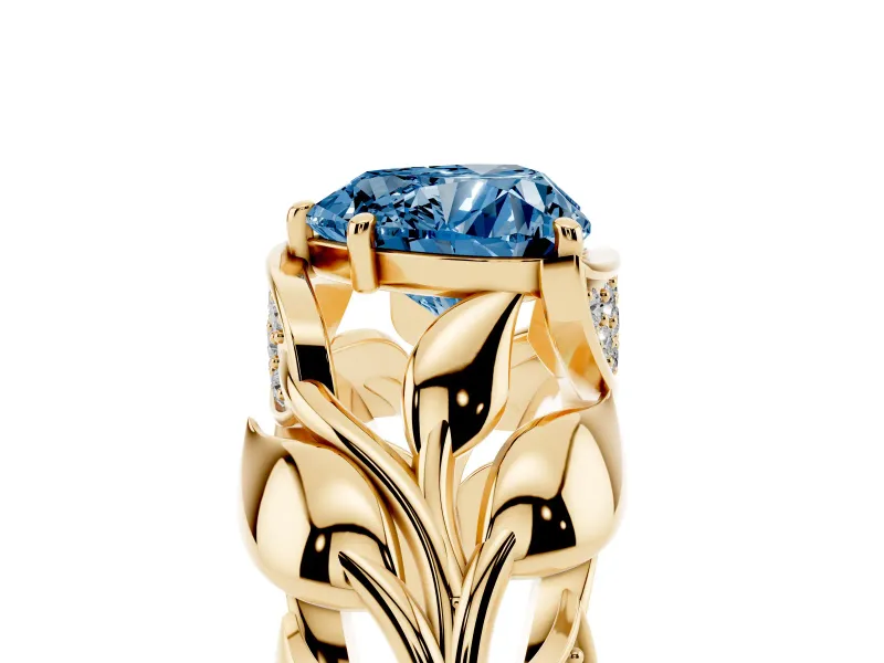 Heart-Shaped Leaf Bypass Engagement Ring Setting for a Fancy Blue Lab-Grown Diamond | Yellow Gold