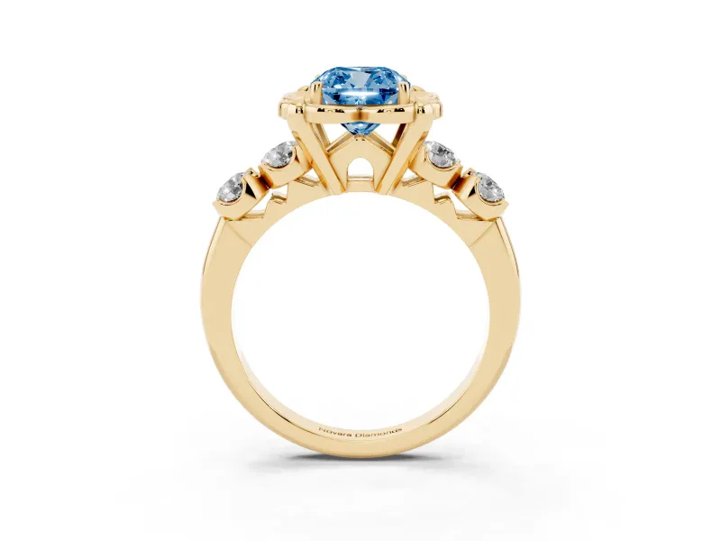 Cushion Cut Floral Engagement Ring Setting for a Fancy Blue Lab-Grown Diamond | Petal Frame | Yellow Gold