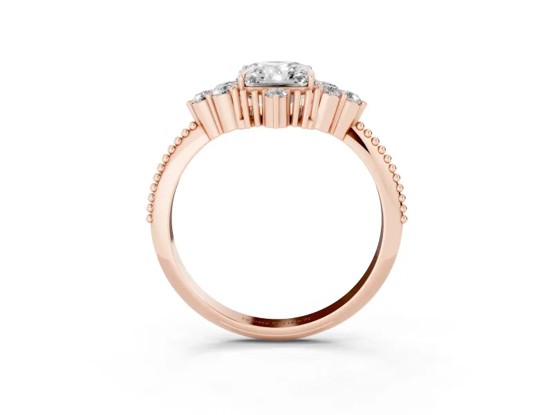 Radiant Cut Diamond Cluster Ring Set in Rose gold with Beaded Band