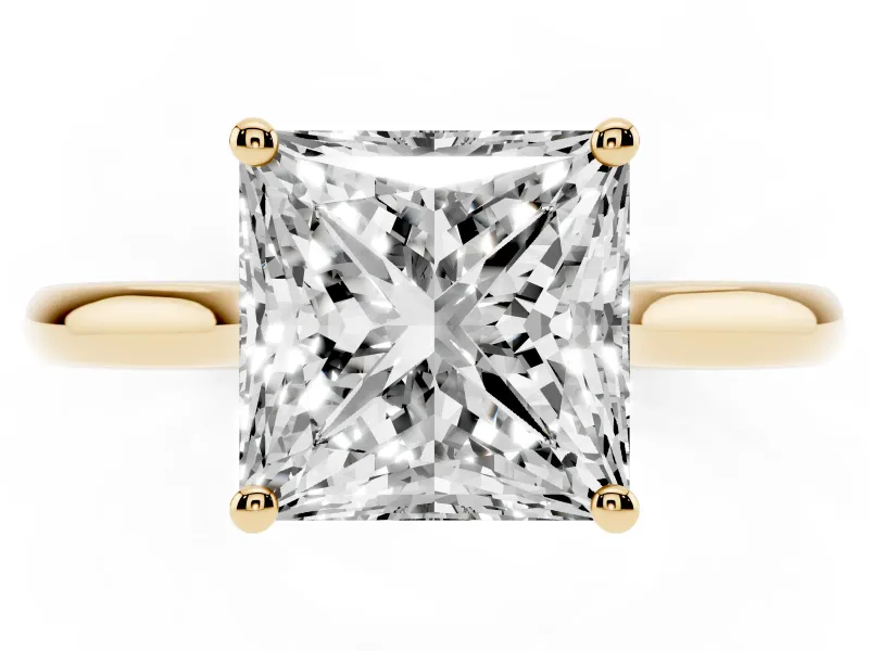 Princess Cut Cathedral Solitaire Engagement Ring Setting | Plain Band | Yellow Gold