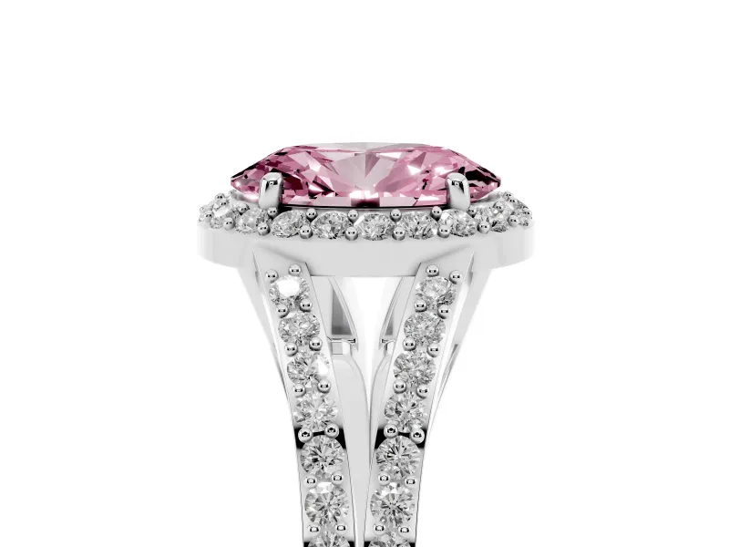 Oval Split Shank Halo Engagement Ring Setting for a Fancy Pink Lab-Grown Diamond | White Gold