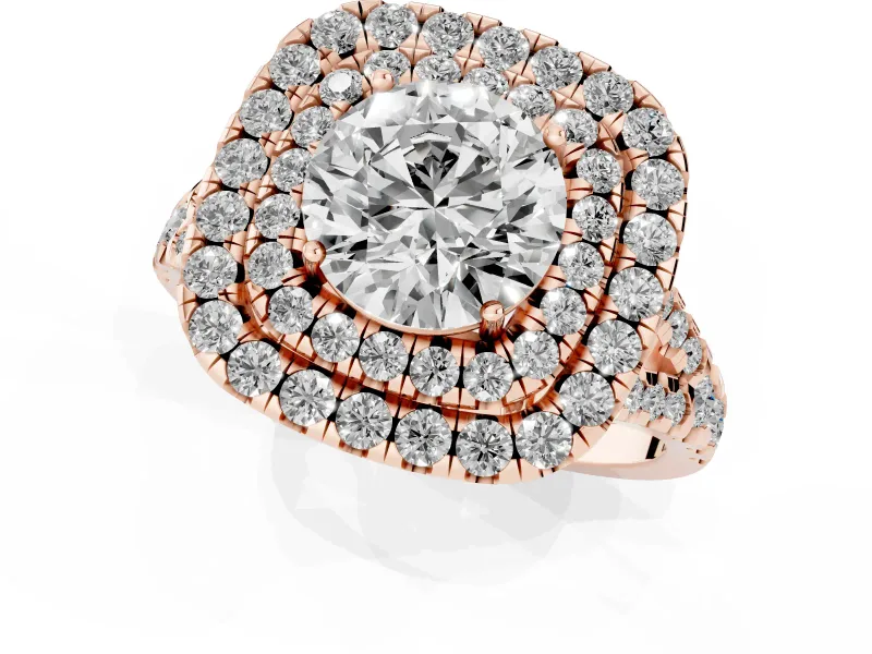 Round Halo Split Shank Engagement Ring Setting | Rose Gold