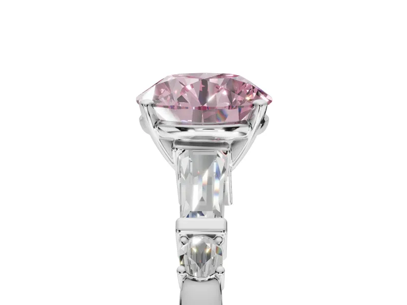 Round Tapered Baguette Engagement Ring Setting for a Fancy Pink Lab-Grown Diamond | Platinum