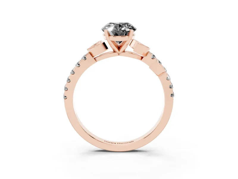 Oval Leaf Pavé Engagement Ring Setting for a Black Center | Leaf Motif Shoulders | Rose Gold