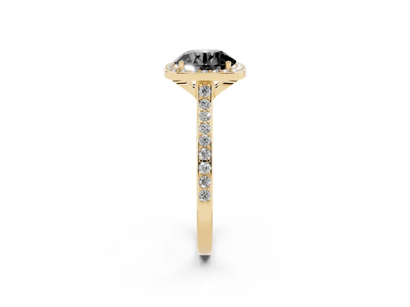Round Pavé Halo Engagement Ring Setting for a Black Center | Yellow Gold